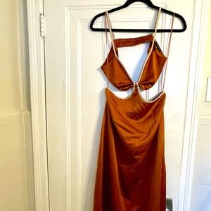 Burnt orange silk dress with cut outs, worn once